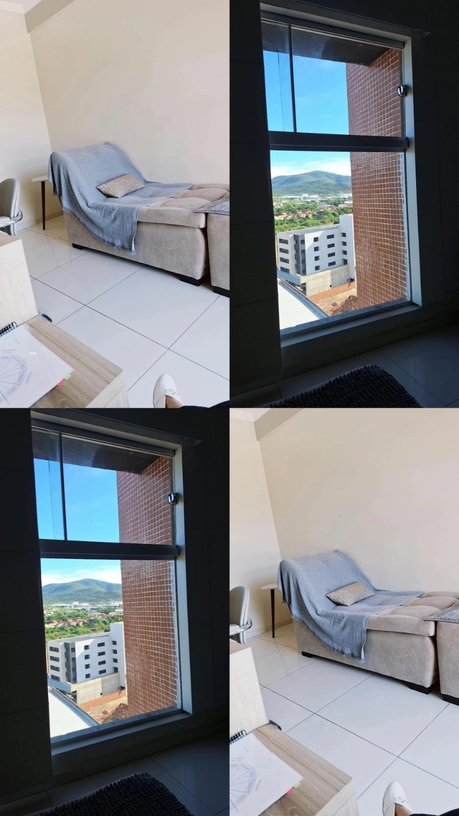 Consultório em Jequié-BA, com mesa de madeira, poltronas e um quadro na parede